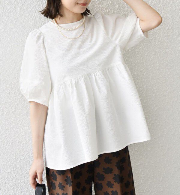 SHIPS Colors 「SHIPS Colors:〈接触冷感・洗濯機可能〉サッカー ランタンスリーブ ブラウス」|シャツ・ブラウス|