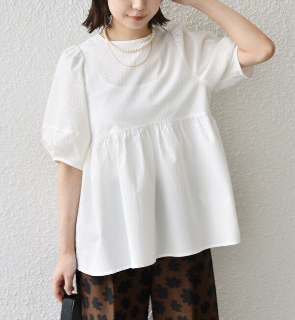 SHIPS Colors 「SHIPS Colors:〈接触冷感・洗濯機可能〉サッカー ランタンスリーブ ブラウス」|シャツ・ブラウス|