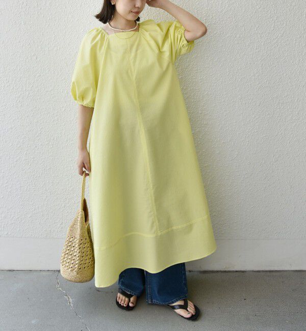 SHIPS Colors 「SHIPS Colors:〈接触冷感・洗濯機可能〉サッカー ２WAY パフスリーブ ワンピース」|ワンピース|