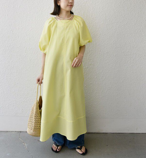 SHIPS Colors 「SHIPS Colors:〈接触冷感・洗濯機可能〉サッカー ２WAY パフスリーブ ワンピース」|ワンピース|