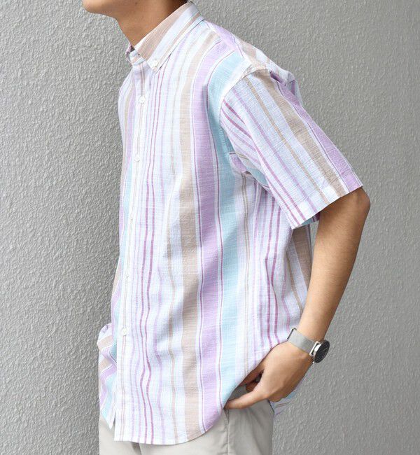 SHIPS any「SHIPS any: BEZ TEXTILE マルチカラー ストライプ/ソリッド ボタンダウン ショートスリーブ シャツ◇」|シャツ・ブラウス|