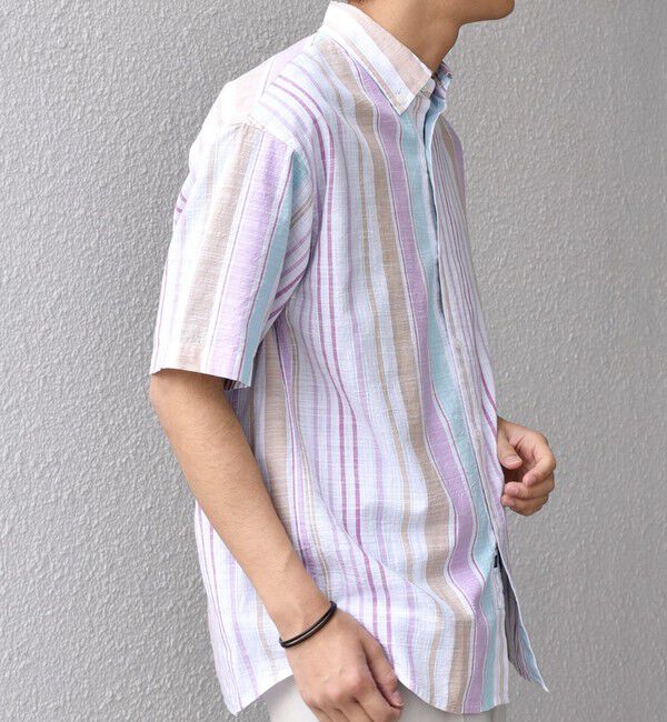 SHIPS any「SHIPS any: BEZ TEXTILE マルチカラー ストライプ/ソリッド ボタンダウン ショートスリーブ シャツ◇」|シャツ・ブラウス|
