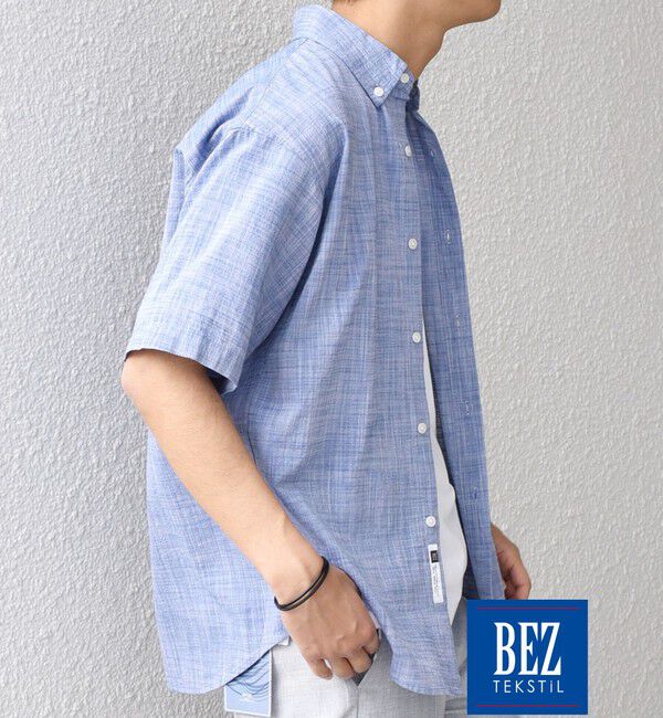 SHIPS any「SHIPS any: BEZ TEXTILE マルチカラー ストライプ/ソリッド ボタンダウン ショートスリーブ シャツ◇」|シャツ・ブラウス|ブルー