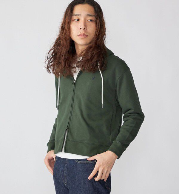 SHIPS「【WEB限定】SHIPS: クロップド ワイド ワンポイント ロゴ ジップアップ フーディー」|パーカー|オリーブ