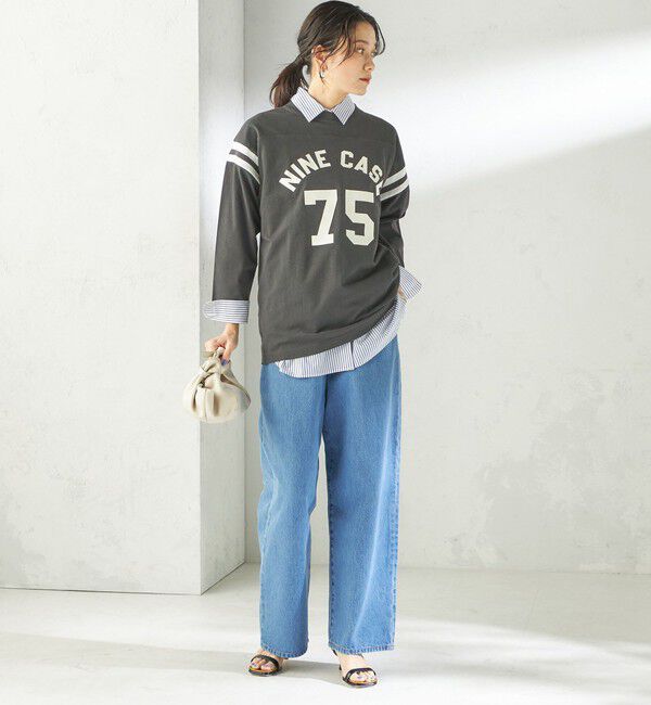 SHIPS for women「NINE CASE:〈洗濯機可能〉七分袖 フットボール TEE」|Tシャツ・カットソー|