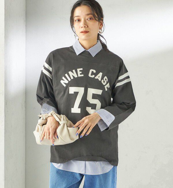 SHIPS for women「NINE CASE:〈洗濯機可能〉七分袖 フットボール TEE」|Tシャツ・カットソー|