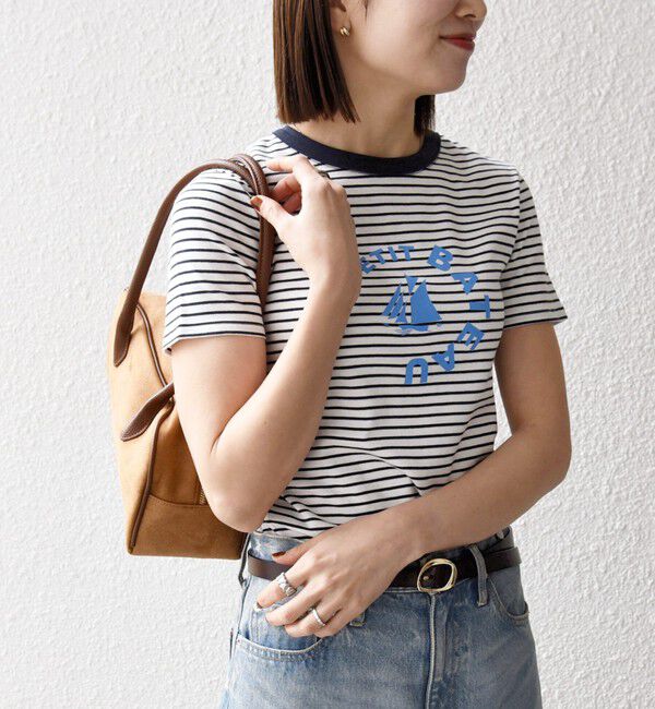 SHIPS any「《予約》【SHIPS any別注】PETIT BATEAU: ロゴ プリント コンパクト ボーダー TEE 26SS」|Tシャツ・カットソー|