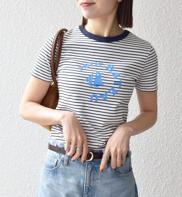 SHIPS any「《予約》【SHIPS any別注】PETIT BATEAU: ロゴ プリント コンパクト ボーダー TEE 26SS」|Tシャツ・カットソー|