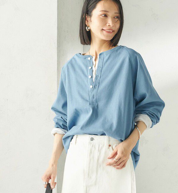 SHIPS for women「《予約》【SHIPS別注】onit: ヘンリー ネック プルオーバー」|Tシャツ・カットソー|ライトブルー