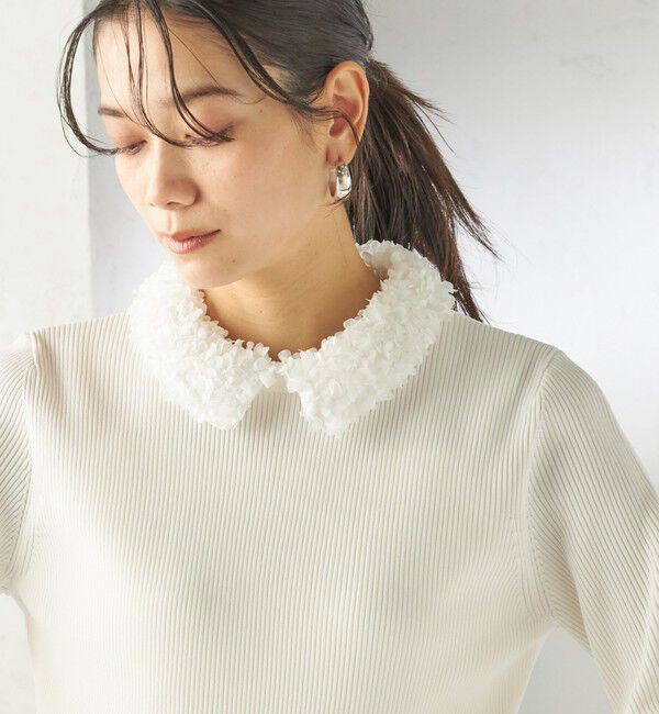 SHIPS for women「〈手洗い可能〉2WAY ポリエステル フリル カラー リブ ニット」|ニット・セーター|オフホワイト