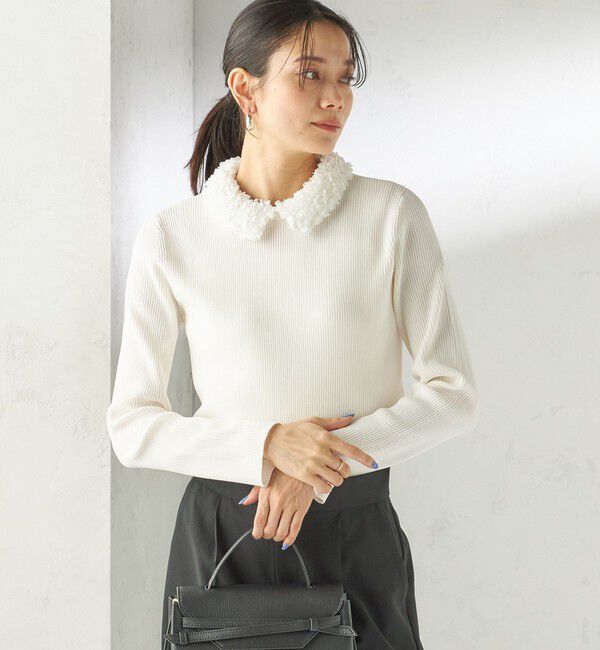 SHIPS for women「〈手洗い可能〉2WAY ポリエステル フリル カラー リブ ニット」|ニット・セーター|