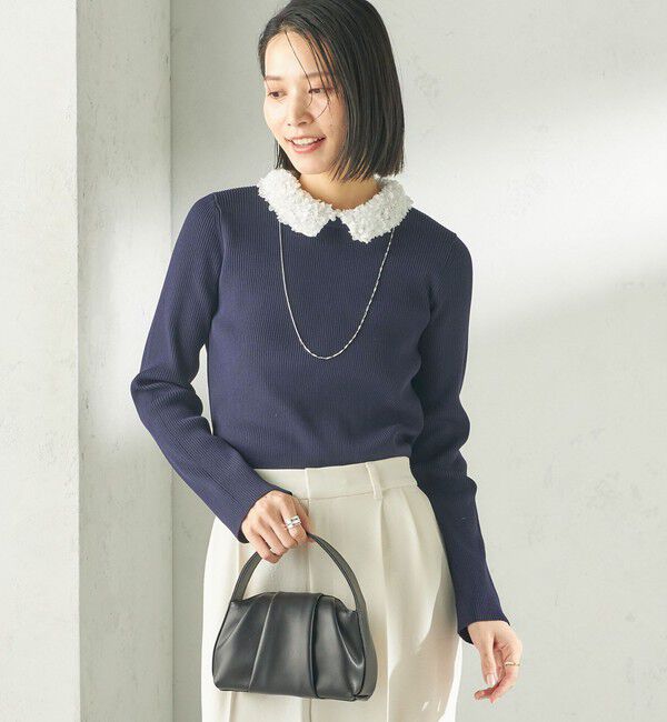 SHIPS for women「〈手洗い可能〉2WAY ポリエステル フリル カラー リブ ニット」|ニット・セーター|
