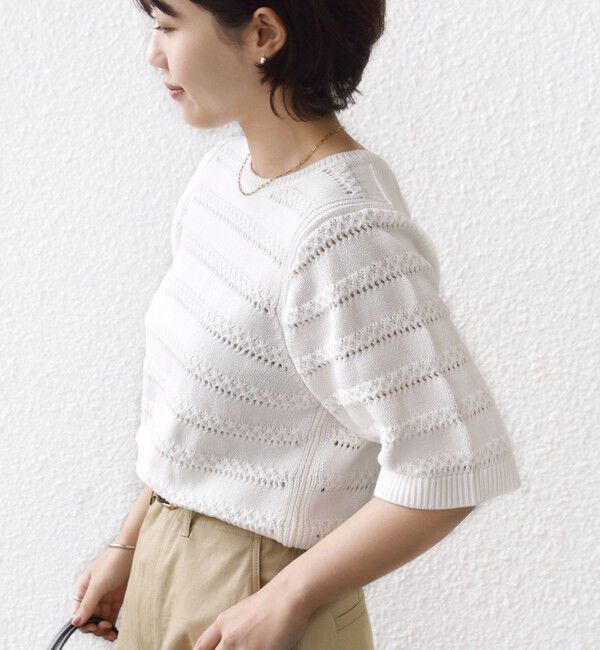 SHIPS for women「《予約》〈手洗い可能〉コットン レース柄 ショート スリーブ プルオーバー」|ニット・セーター|
