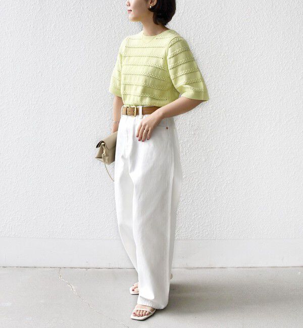 SHIPS for women「《予約》〈手洗い可能〉コットン レース柄 ショート スリーブ プルオーバー」|ニット・セーター|