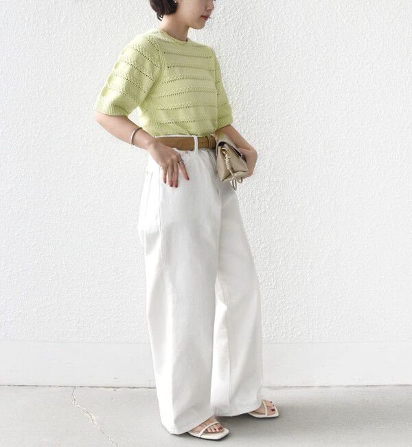 SHIPS for women「《予約》〈手洗い可能〉コットン レース柄 ショート スリーブ プルオーバー」|ニット・セーター|