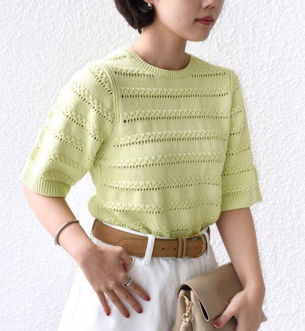SHIPS for women「《予約》〈手洗い可能〉コットン レース柄 ショート スリーブ プルオーバー」|ニット・セーター|