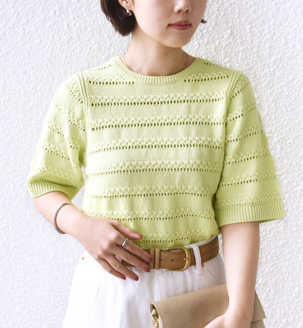 SHIPS for women「《予約》〈手洗い可能〉コットン レース柄 ショート スリーブ プルオーバー」|ニット・セーター|