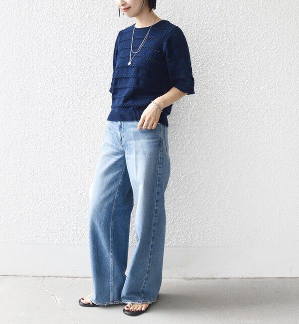 SHIPS for women「《予約》〈手洗い可能〉コットン レース柄 ショート スリーブ プルオーバー」|ニット・セーター|