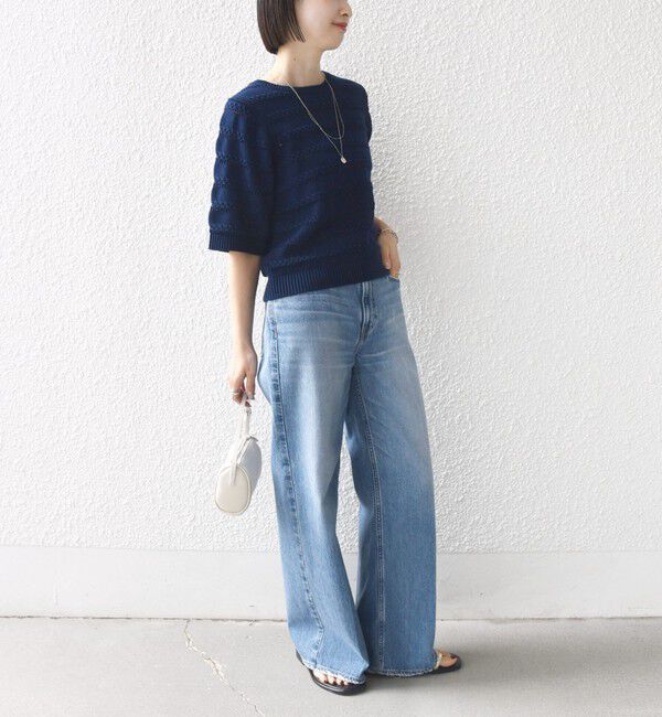 SHIPS for women「《予約》〈手洗い可能〉コットン レース柄 ショート スリーブ プルオーバー」|ニット・セーター|