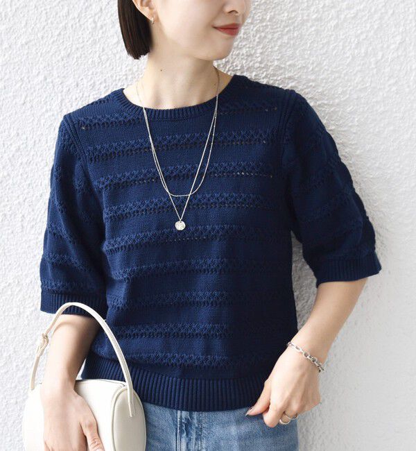 SHIPS for women「《予約》〈手洗い可能〉コットン レース柄 ショート スリーブ プルオーバー」|ニット・セーター|