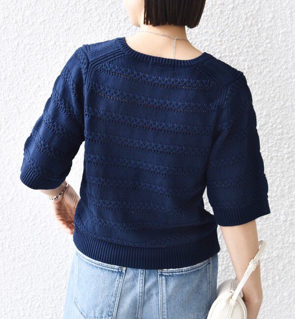 SHIPS for women「《予約》〈手洗い可能〉コットン レース柄 ショート スリーブ プルオーバー」|ニット・セーター|