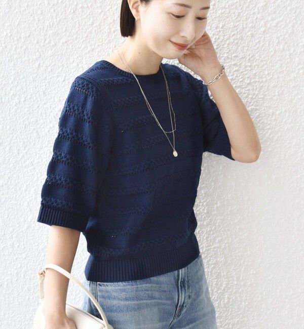 SHIPS for women「《予約》〈手洗い可能〉コットン レース柄 ショート スリーブ プルオーバー」|ニット・セーター|