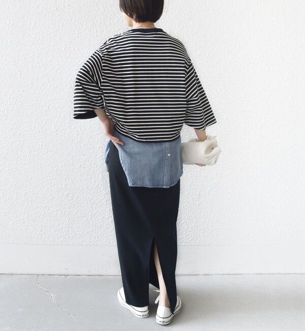 SHIPS for women「《予約》バスク ボーダー / 無地 5分袖 TEE」|Tシャツ・カットソー|