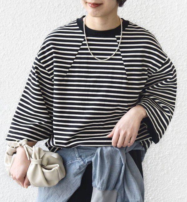 SHIPS for women「《予約》バスク ボーダー / 無地 5分袖 TEE」|Tシャツ・カットソー|