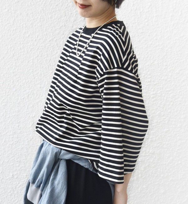 SHIPS for women「《予約》バスク ボーダー / 無地 5分袖 TEE」|Tシャツ・カットソー|