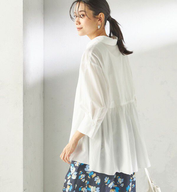 SHIPS for women「《予約》〈手洗い可能〉ポリエステル コットン ギャザー 切替 羽織 シャツ」|シャツ・ブラウス|オフホワイト