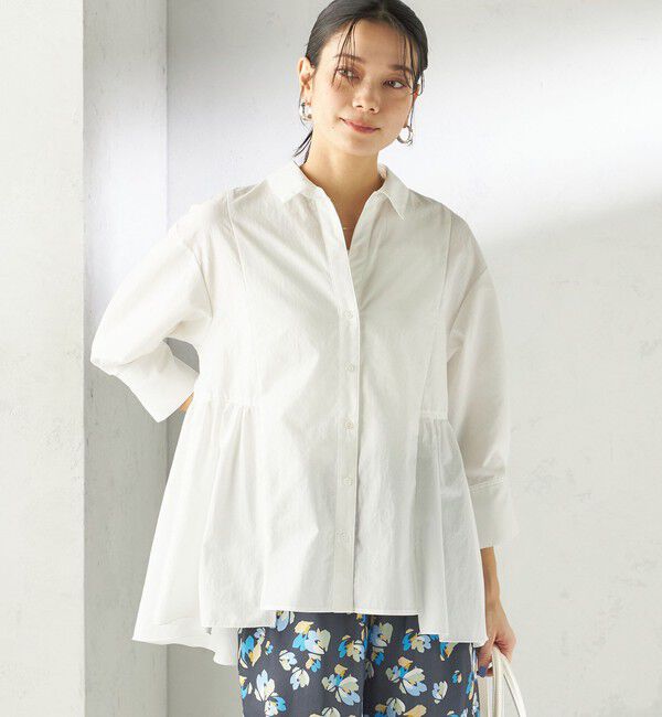 SHIPS for women「《予約》〈手洗い可能〉ポリエステル コットン ギャザー 切替 羽織 シャツ」|シャツ・ブラウス|