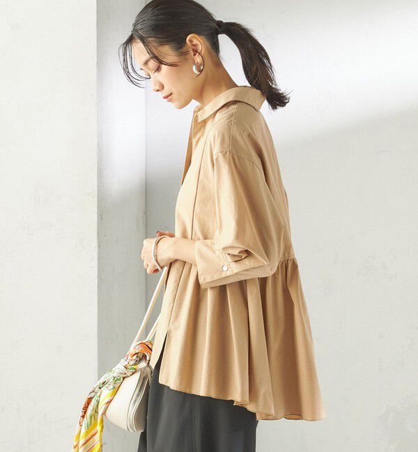 SHIPS for women「《予約》〈手洗い可能〉ポリエステル コットン ギャザー 切替 羽織 シャツ」|シャツ・ブラウス|