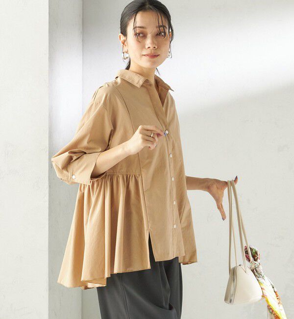 SHIPS for women「《予約》〈手洗い可能〉ポリエステル コットン ギャザー 切替 羽織 シャツ」|シャツ・ブラウス|