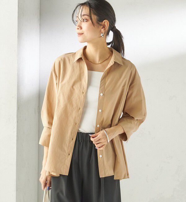 SHIPS for women「《予約》〈手洗い可能〉ポリエステル コットン ギャザー 切替 羽織 シャツ」|シャツ・ブラウス|