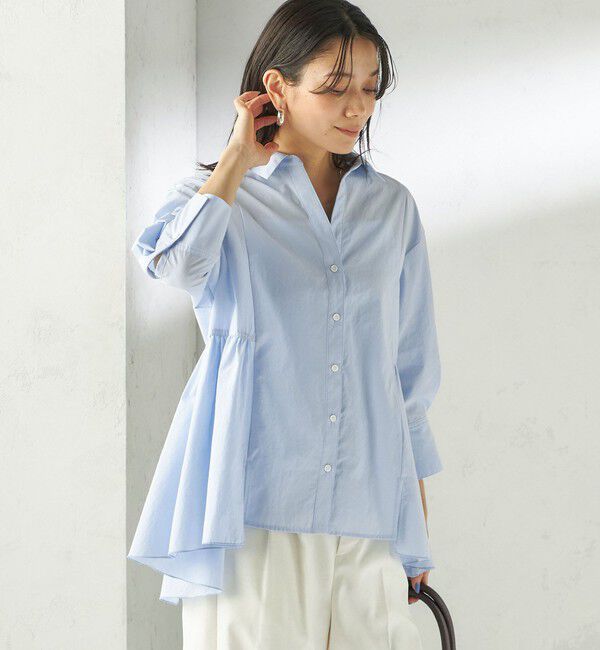 SHIPS for women「《予約》〈手洗い可能〉ポリエステル コットン ギャザー 切替 羽織 シャツ」|シャツ・ブラウス|