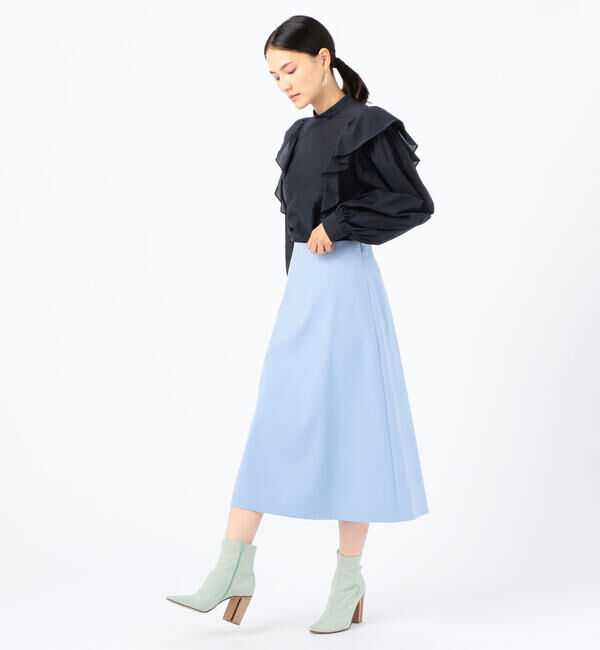 Ballsey「ドレープダブルクロス バックタックミディスカート」|フレア|