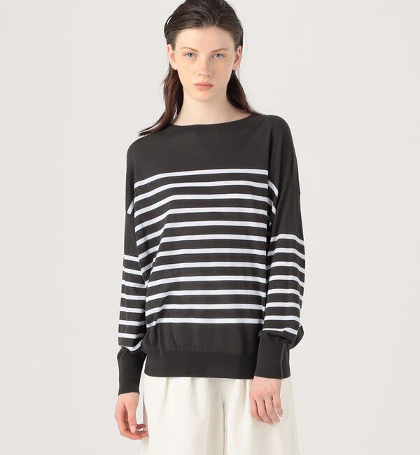 GALERIE VIE「クレープコットンボーダー ドロップショルダープルオーバー」|ニット・セーター|