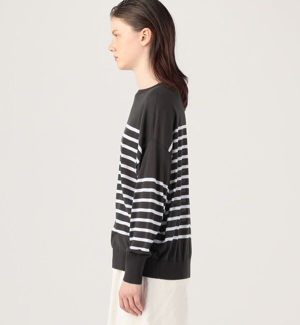 GALERIE VIE「クレープコットンボーダー ドロップショルダープルオーバー」|ニット・セーター|