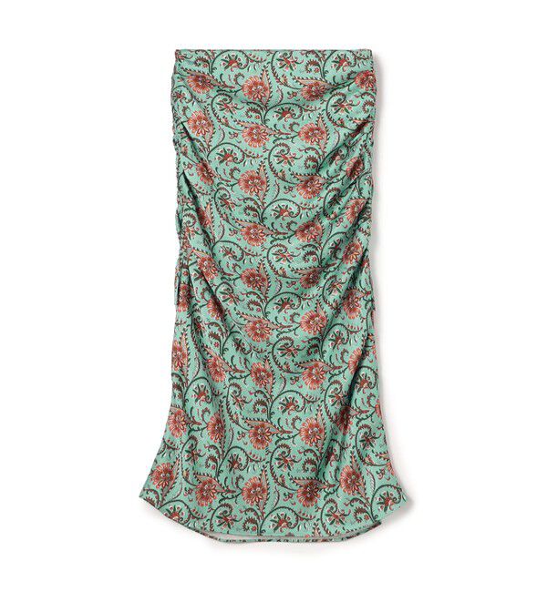 SOULEIADO「ポリエステルサテンプリント サイドシャーリングスカート」|タイト|54 グリーン系