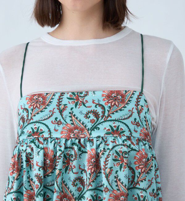 SOULEIADO「ポリエステルサテンプリント ボリュームギャザーキャミワンピース」|ワンピース|