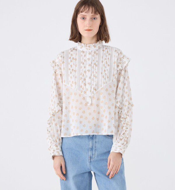 SOULEIADO「コットンボイルプリント ピンタックフリルブラウス」|シャツ・ブラウス|