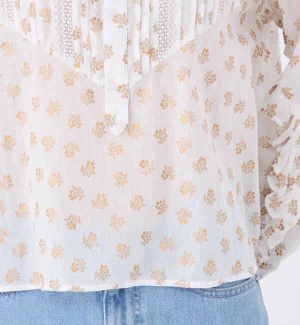 SOULEIADO「コットンボイルプリント ピンタックフリルブラウス」|シャツ・ブラウス|