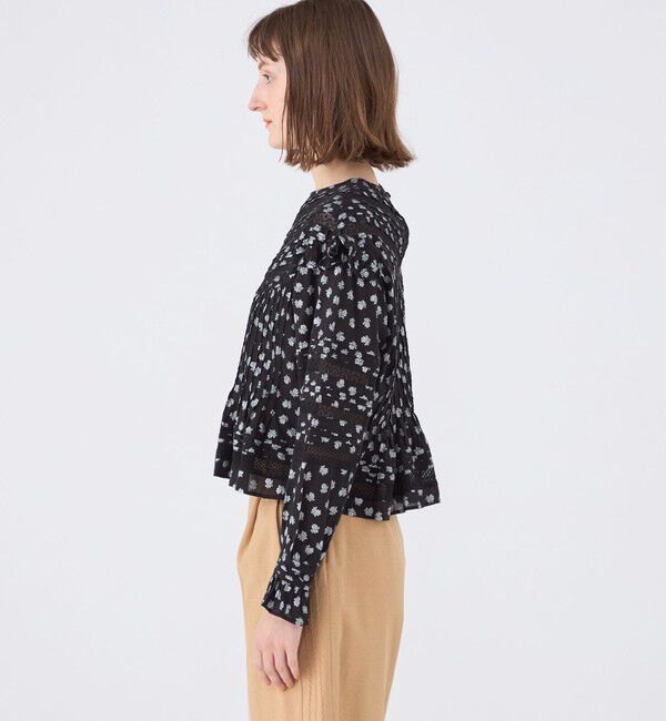 SOULEIADO「コットンボイルプリント ピンタックフリルブラウス」|シャツ・ブラウス|