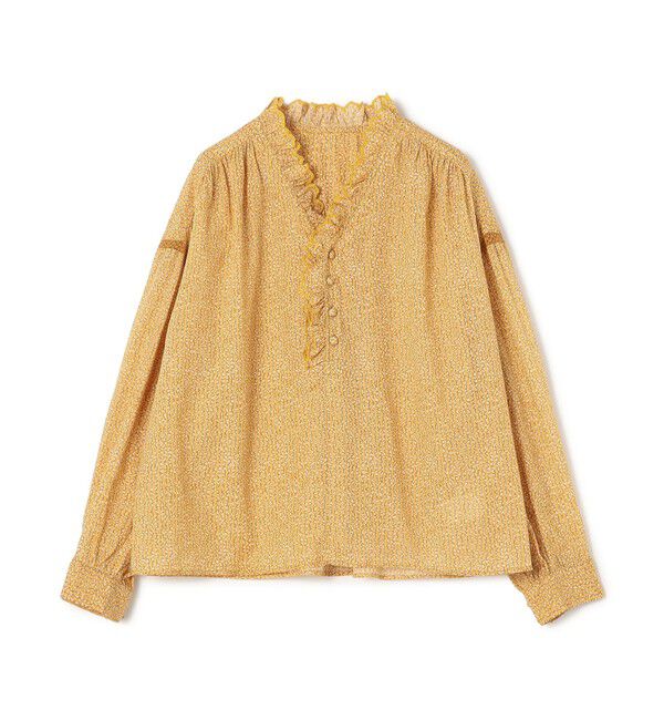 SOULEIADO「コットンレーヨンプリント スタンドフリルブラウス」|シャツ・ブラウス|24 イエロー系