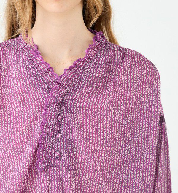 SOULEIADO「コットンレーヨンプリント スタンドフリルブラウス」|シャツ・ブラウス|