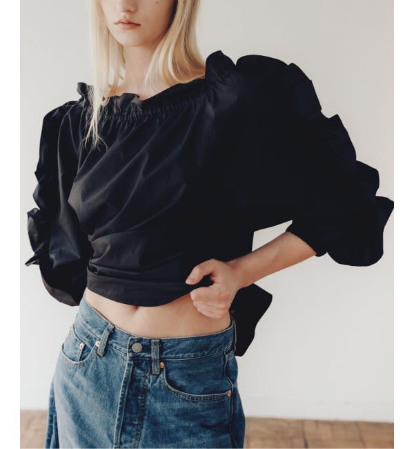  「オフショルダーフリルブラウス」|シャツ・ブラウス|ブラック
