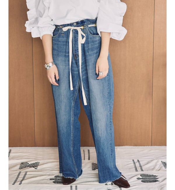  「《追加2》ドロストワイドイージーデニムパンツ」|デニム|ネイビー B