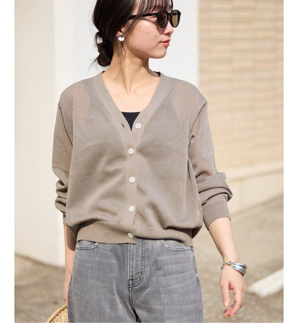 SLOBE IENA「《追加》リネン混シアーカーディガン」|カーディガン|ベージュ A