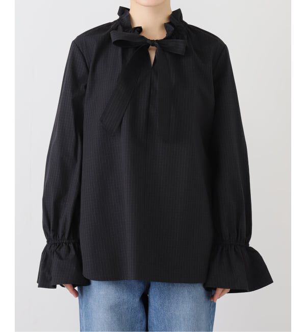 SLOBE IENA「コットンチェックフリルブラウス」|シャツ・ブラウス|ネイビー