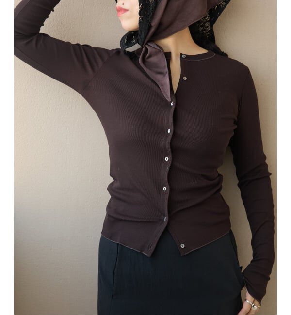 IENA LA BOUCLE「《予約》IENA LA BOUCLE コットンリブカーディガン」|カーディガン|ブラウン